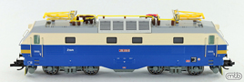 [Lokomotivy] → [Elektrick] → [150/151] → ZSR-350-018: elektrick lokomotiva modr-slonov kost se lutm vstranm psem na elech