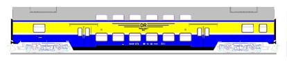 [Osobn vozy] → [Patrov] → [DBm] → 41106: stedov patrov vz v barevn kombinaci modr-lut „S-Bahn Halle-Leipzig“