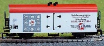 [Nkladn vozy] → [Kryt] → [2-os chladic, pivn a reklamn] → 14006: bl s ervenou stechou ″Tillig″